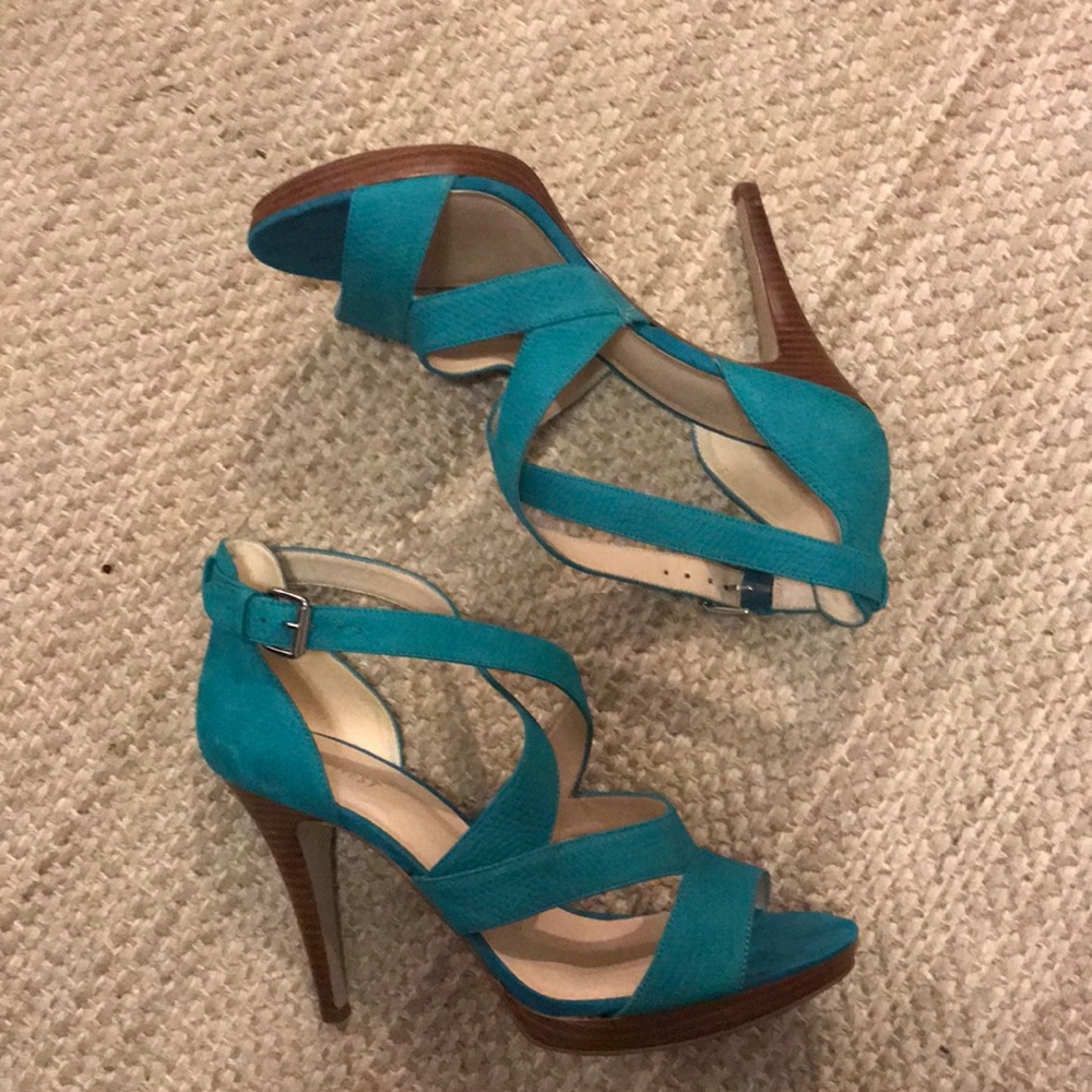 Teal Nine West Strappy Pumps